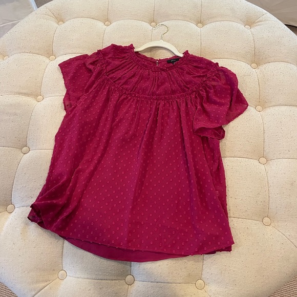 J. Crew Tops - Jcrew raspberry Gathered Bib Top in Drapey Swiss Dot short sleeve shirt